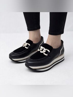 Softwaves Kathy Platform Loafers Black Leather EU 41 US 10 Comfort Chic European